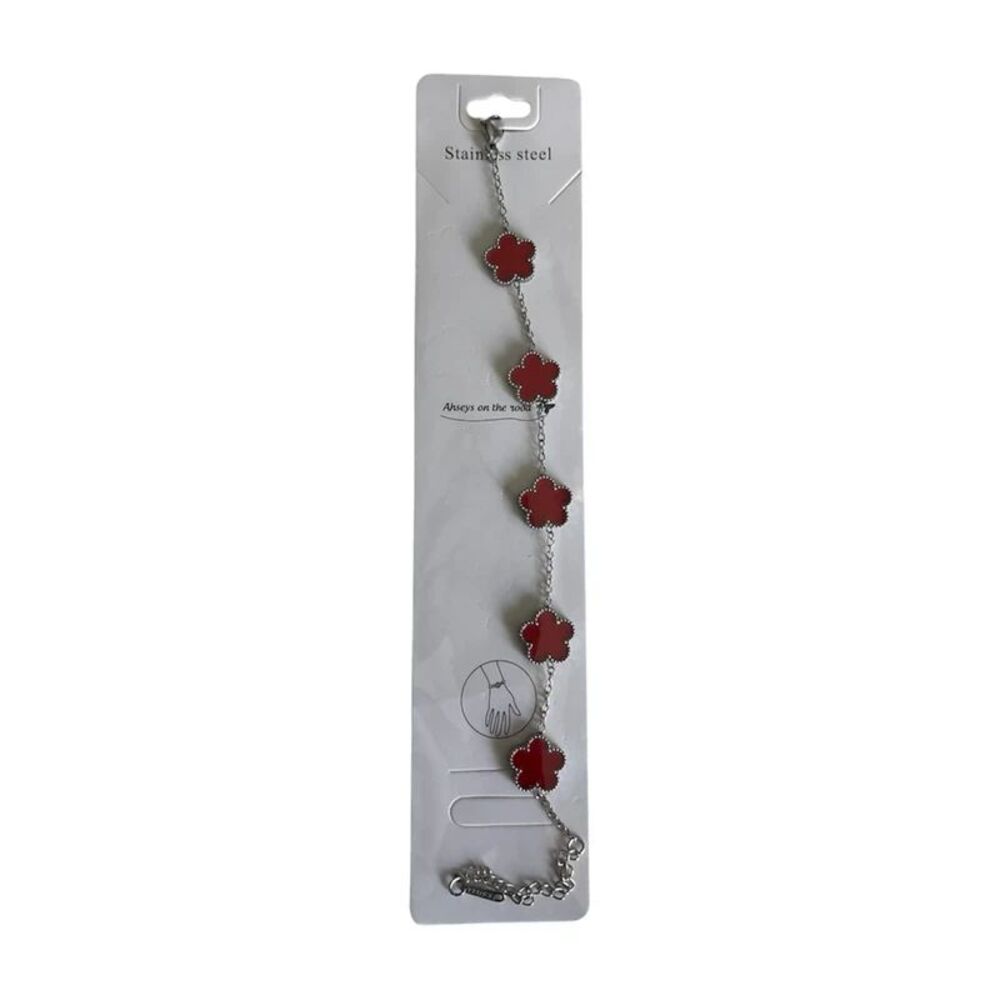 Stainless Steel Red Clover Bracelet
